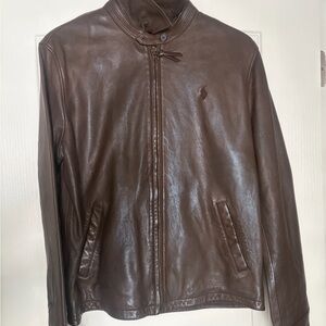 Ralph Lauren Men's Dark Brown Leather Bomber Jacket